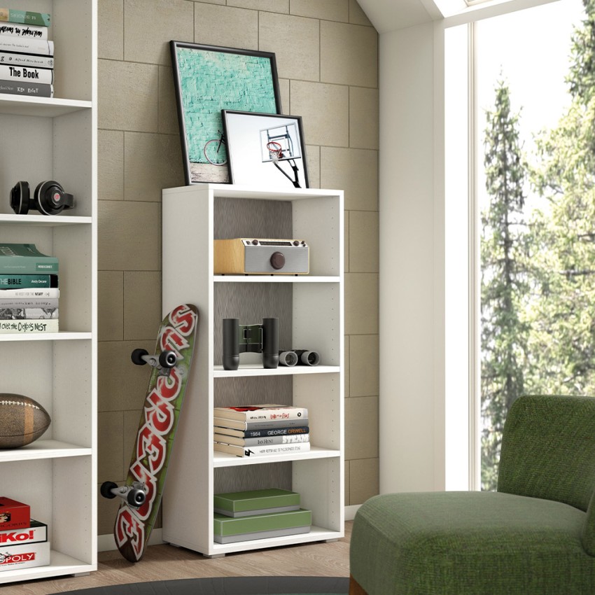 Libreria ufficio design moderno studio soggiorno 4 vani bianco grigio