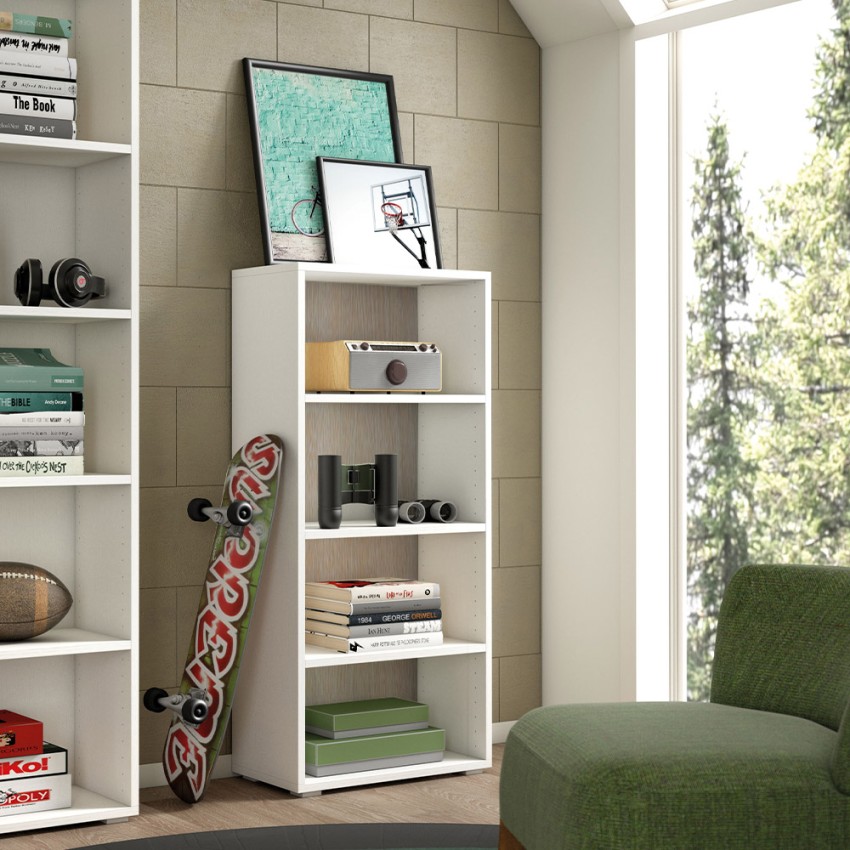 Libreria design moderno 4 vani soggiorno ufficio studio bianco legno