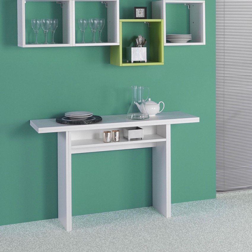 Oplà consolle allungabile tavolo scrivania legno bianco 120x35-70cm