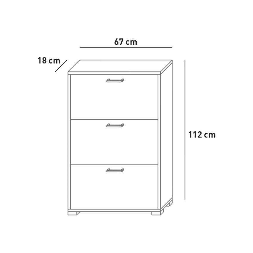 Scarpiera doppia profondità 3 ante, legno sbiancato 63X24X115cm