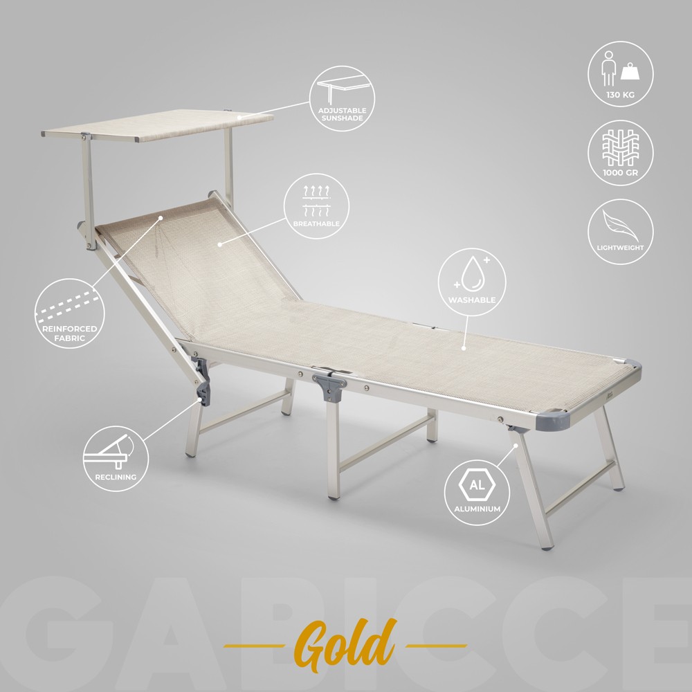 Gabicce Gold 2 Lettini mare spiaggia sdraio pieghevole in alluminio