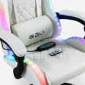 Sedia gaming bianca poltrona massaggiante LED reclinabile ergonomica Pixy Plus 