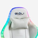 Sedia gaming bianca poltrona LED reclinabile ergonomica cuscino Pixy Modello