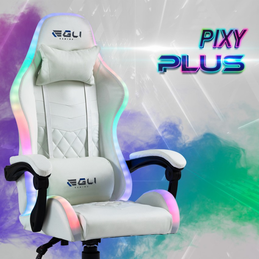 Pixy Plus sedia gaming bianca poltrona massaggiante LED reclinabile  ergonomica