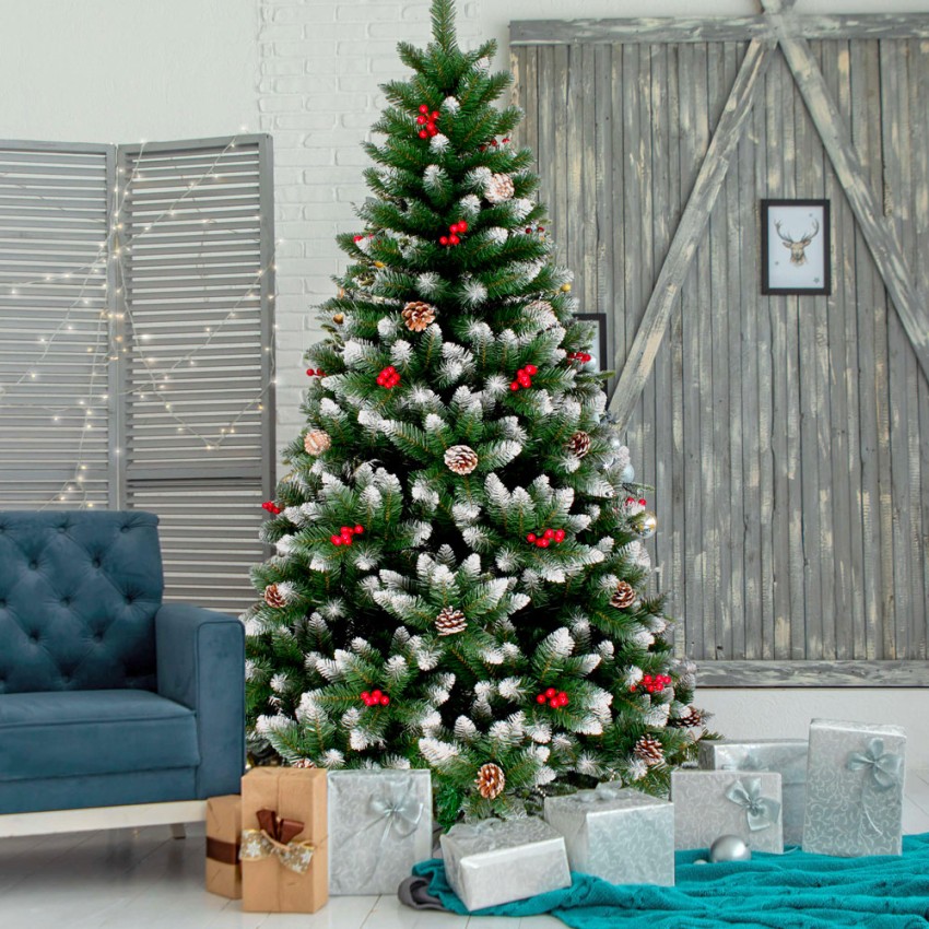 Albero di Natale alto 240cm extra folto artificiale neve e decorazioni per regali di natale Oslo